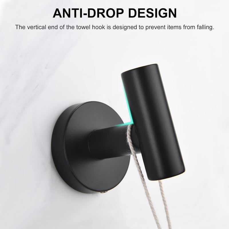 SetSail Towel Hooks for Bathrooms 2 Packs Screw-in Matte Black Bathroom Towel Hook Wall Mounted Stainless Steel Shower Towel Hooks for Coat Hanging, Drilling Hole - Image 5